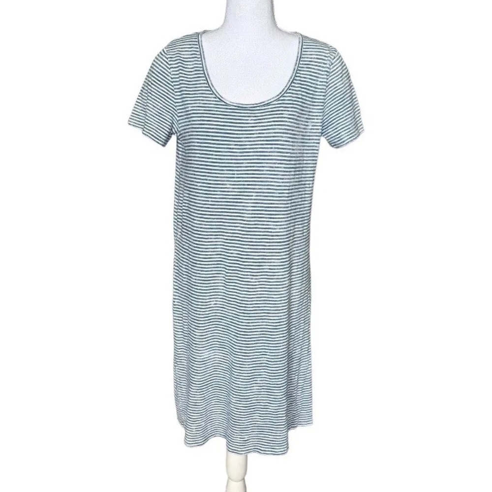 Faherty Indigo Washed Striped T-Shirt Dress Short Sleeve 100% Cotton Size Small
